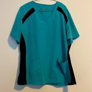 Blue and black scrub top